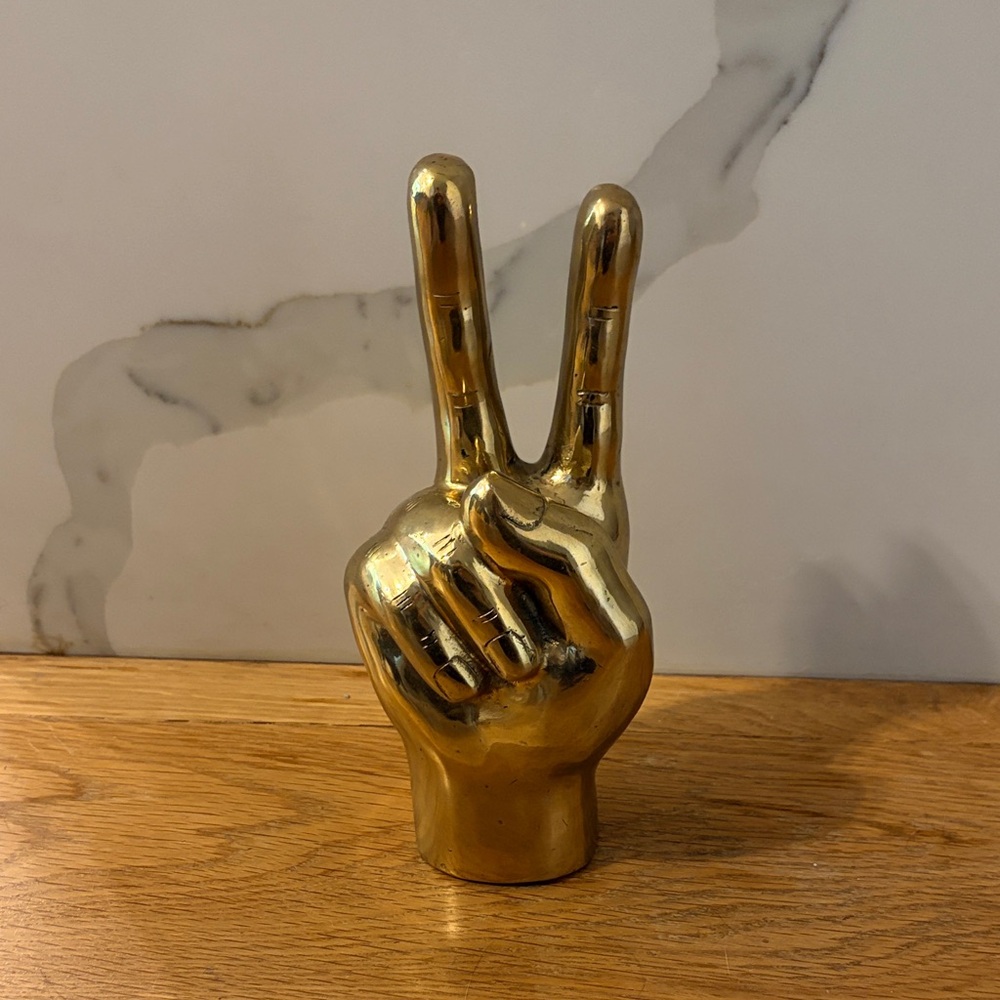 Vintage Gold Peace Hand Sculpture